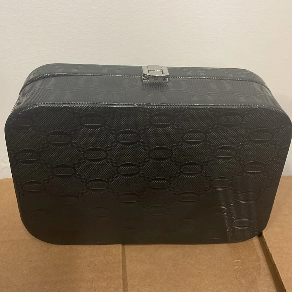 New Luxe faux leather luxury pink velvet interior compact jewelry box organizer - Picture 5 of 5